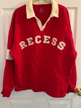 Recess Women's Red Pullover Rugby Sweatshirt with Cream Collar